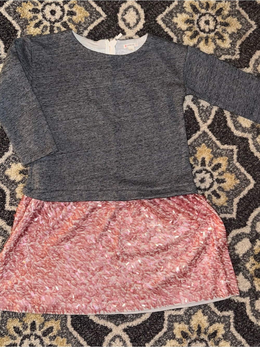 Crewcuts Gray Knit Top with Pink Sequin-Accent Skirt. Smoke/pet free